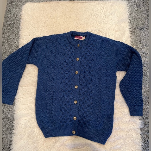Sweaters - Scottish Highland Chunky Knit Wool Cardigan Blue Sz Medium - roomy L and XL NEW